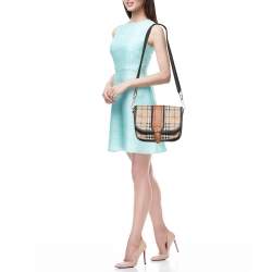 Burberry Beige/Brown Haymarket Check Coated Canvas and Leather Buckle Flap Crossbody Bag