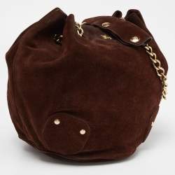Pre Owned Burberry Brown Suede Chain Bucket Bag