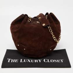 Pre Owned Burberry Brown Suede Chain Bucket Bag