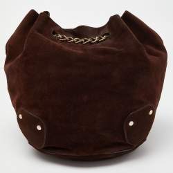 Pre Owned Burberry Brown Suede Chain Bucket Bag