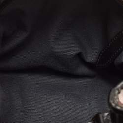Pre Owned Burberry Black/Beige Leather and House Check Fabric Small Canterbury Tote