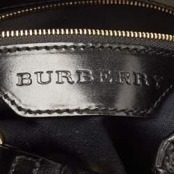 Pre Owned Burberry Black/Beige Leather and House Check Fabric Small Canterbury Tote