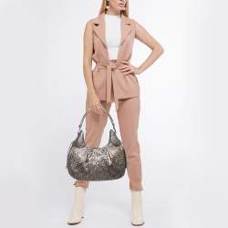 Pre Owned Burberry Metallic/Beige Novacheck PVC and Leather Small Brooklyn Hobo