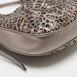 Pre Owned Burberry Metallic/Beige Novacheck PVC and Leather Small Brooklyn Hobo