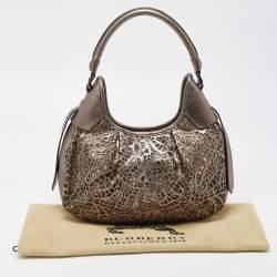 Pre Owned Burberry Metallic/Beige Novacheck PVC and Leather Small Brooklyn Hobo