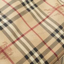 Pre Owned Burberry Beige/Green Haymarket Check PVC and Leather Large Canterbury Tote