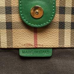 Pre Owned Burberry Beige/Green Haymarket Check PVC and Leather Large Canterbury Tote
