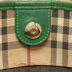 Pre Owned Burberry Beige/Green Haymarket Check PVC and Leather Large Canterbury Tote