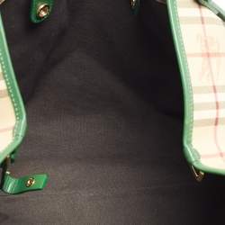 Pre Owned Burberry Beige/Green Haymarket Check PVC and Leather Large Canterbury Tote