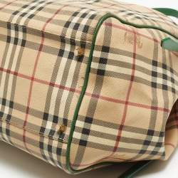 Pre Owned Burberry Beige/Green Haymarket Check PVC and Leather Large Canterbury Tote
