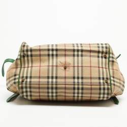 Pre Owned Burberry Beige/Green Haymarket Check PVC and Leather Large Canterbury Tote