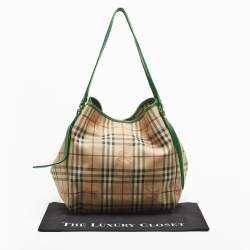 Pre Owned Burberry Beige/Green Haymarket Check PVC and Leather Large Canterbury Tote