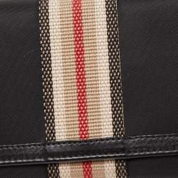 Pre Owned Burberry Black Nylon and Leather Flap Continental Wallet
