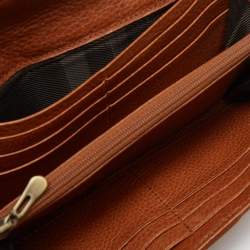 Pre Owned Burberry Red/Brown Nylon and Leather Stripe Flap Continental Wallet