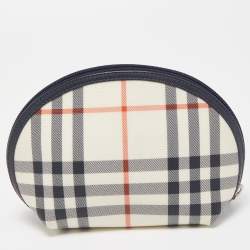 Pre Owned Burberry Navy Blue/Beige Housecheck PVC Cosmetic Pouch