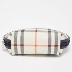 Pre Owned Burberry Navy Blue/Beige Housecheck PVC Cosmetic Pouch