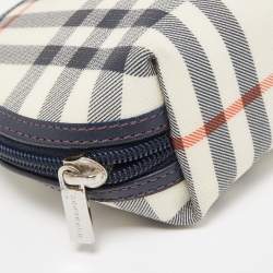 Pre Owned Burberry Navy Blue/Beige Housecheck PVC Cosmetic Pouch
