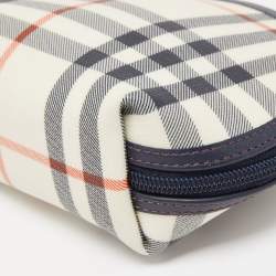 Pre Owned Burberry Navy Blue/Beige Housecheck PVC Cosmetic Pouch