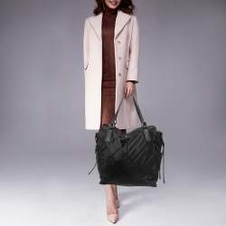 Pre Owned Burberry Black Nova Check Nylon and Leather Buckleigh Tote