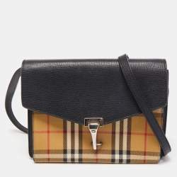 Burberry Small Vintage Check and Leather Crossbody Bag Black in