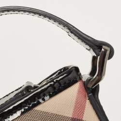 مملوكة مسبقًا Burberry Black/Beige Supernova Check Coated Canvas and Patent Leather Dryden Crossbody Bag