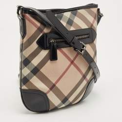 مملوكة مسبقًا Burberry Black/Beige Supernova Check Coated Canvas and Patent Leather Dryden Crossbody Bag