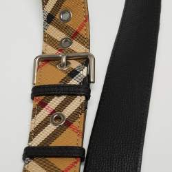 مملوكة مسبقًا حقيبة يد بربري بانر صغيرة كانفاس مربعات هاوس و جلد أسود 