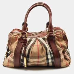 Burberry Brown/Beige House Check Canvas and Leather Ashbury Knight Duffel Bag