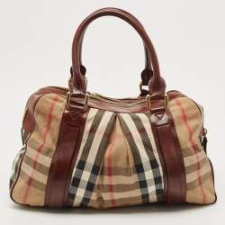Burberry Brown/Beige House Check Canvas and Leather Ashbury Knight Duffel Bag