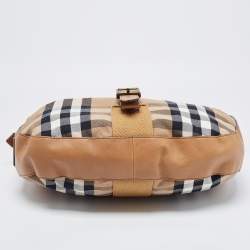 Pre Owned Burberry Tan/Beige House Check Canvas and Leather Hobo