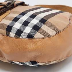 Pre Owned Burberry Tan/Beige House Check Canvas and Leather Hobo