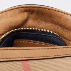 Pre Owned Burberry Tan/Beige House Check Canvas and Leather Hobo