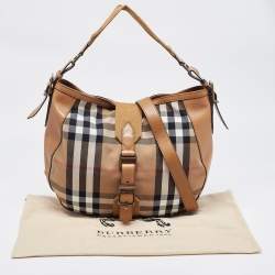 Pre Owned Burberry Tan/Beige House Check Canvas and Leather Hobo