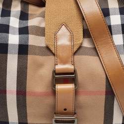 Pre Owned Burberry Tan/Beige House Check Canvas and Leather Hobo