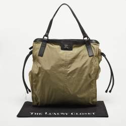 Burberry Military Green Nylon and Leather Buckleigh Tote