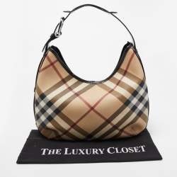 Pre Owned Burberry Beige/Black Supernova Coated Canvas Barton Hobo