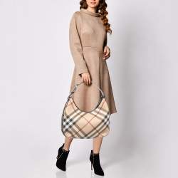 Pre Owned Burberry Beige/Black Supernova Coated Canvas Barton Hobo