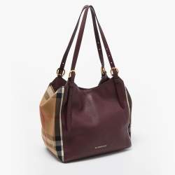 Pre Owned Burberry Tan/Beige House Check Fabric and Leather Small Canterbury Tote