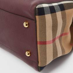 Pre Owned Burberry Tan/Beige House Check Fabric and Leather Small Canterbury Tote