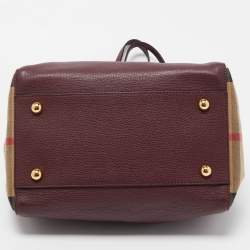 Pre Owned Burberry Tan/Beige House Check Fabric and Leather Small Canterbury Tote