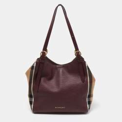 Pre Owned Burberry Tan/Beige House Check Fabric and Leather Small Canterbury Tote