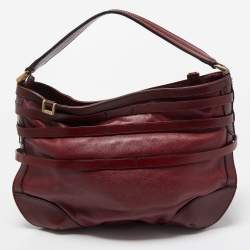 Pre Owned Burberry Burgundy Leather Bridle Dutton Hobo