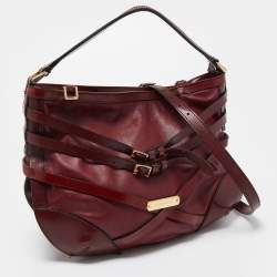 Pre Owned Burberry Burgundy Leather Bridle Dutton Hobo