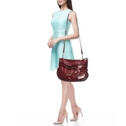 Pre Owned Burberry Burgundy Leather Bridle Dutton Hobo