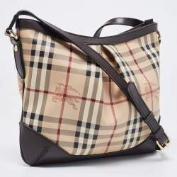Pre Owned Burberry Beige/Brown Haymarket Check Coated Canvas and Leather Hartham Crossbody Bag