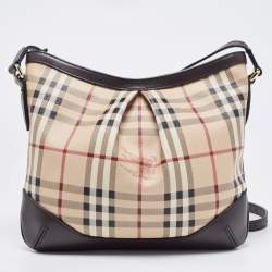 Pre Owned Burberry Beige/Brown Haymarket Check Coated Canvas and Leather Hartham Crossbody Bag