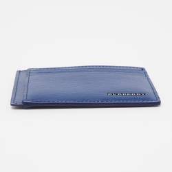 Pre Owned Burberry Blue Leather Logo Card Holder