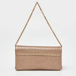 Pre Owned Burberry Gold Woven Leather Flap Chain Shoulder Bag