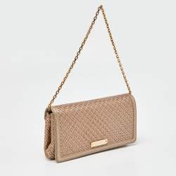 Pre Owned Burberry Gold Woven Leather Flap Chain Shoulder Bag