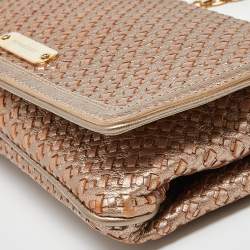 Pre Owned Burberry Gold Woven Leather Flap Chain Shoulder Bag